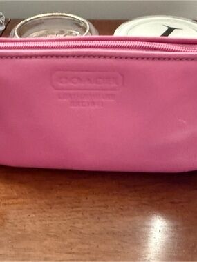 Coach Pink Leather Zipper Cosmetic Pouch/Pen case